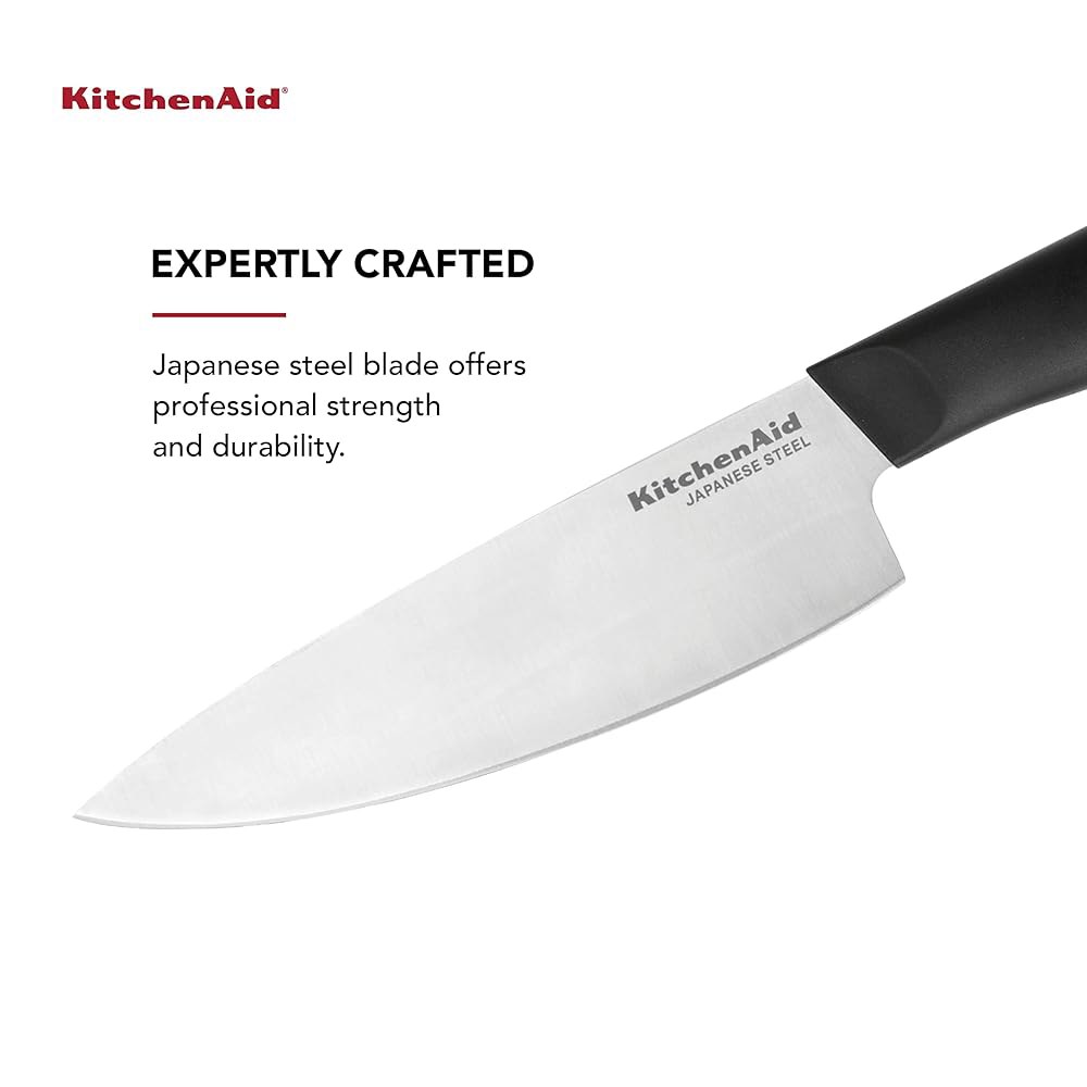 KitchenAid 클래식 셰프 나이프, 맞춤형 핏 커버, 일본 스틸 날카로운 블랙 칼, 15.2cm(6인치), 고탄소 주방 스테인리스 블레이드 블레이드, - 상세 이미지 2