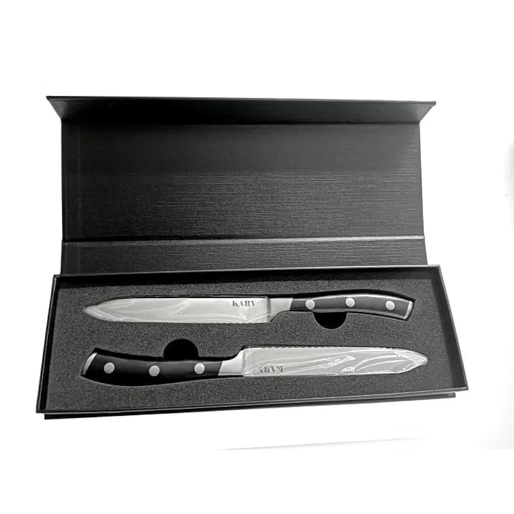 12.7cm(5인치) 톱니 주방 나이프 - 고탄소 채소, 최대의 풀 및 스테인리스 스테이크 탱 과일, 위한 안정성을 토마토 스틸 2 Pack - 상품 이미지