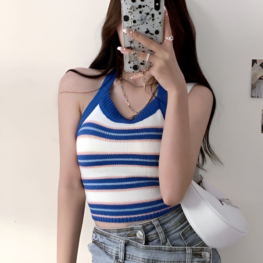 홀터넥나시 홀터넥크롭탑 크롭탱크탑 백트임 세미티셔츠 - 상세 이미지 2