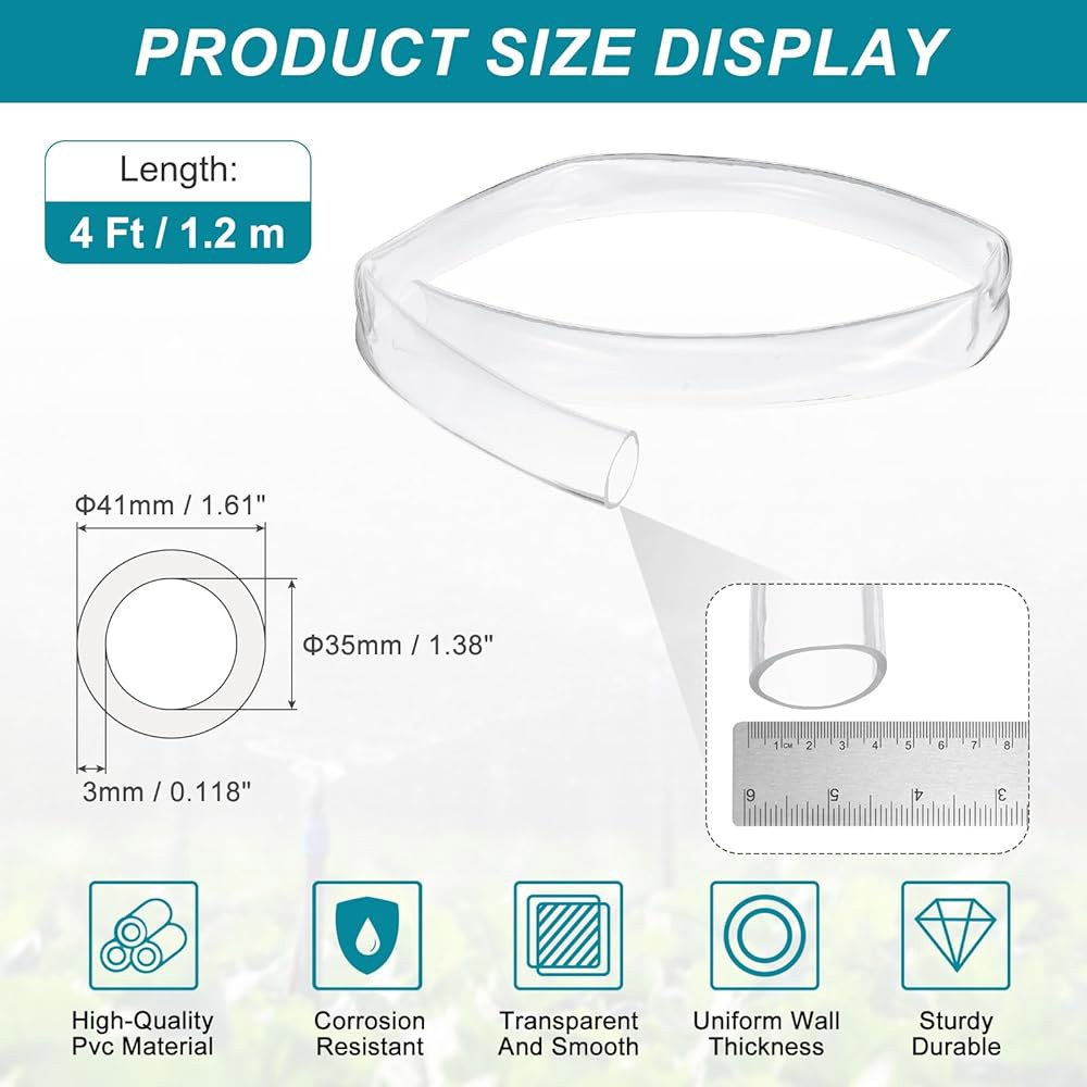 uxcell 투명 PVC 튜브, 35mm ID x 41mm OD - 4피트 튜브 경량 비닐 호스, 공기 오일 물 전달 수족관 관개용 유연 플라스틱 22mm ID x 28mm OD - 상세 이미지 2