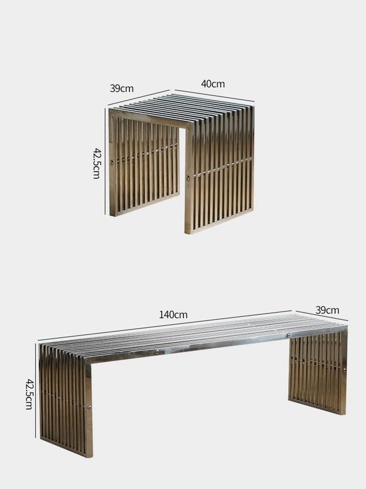 미드센츄리 메탈 벤치 의자 사각 카페 실버 스테인리스 긴 벤치 W120xD39xH42.5cm - 상세 이미지 5