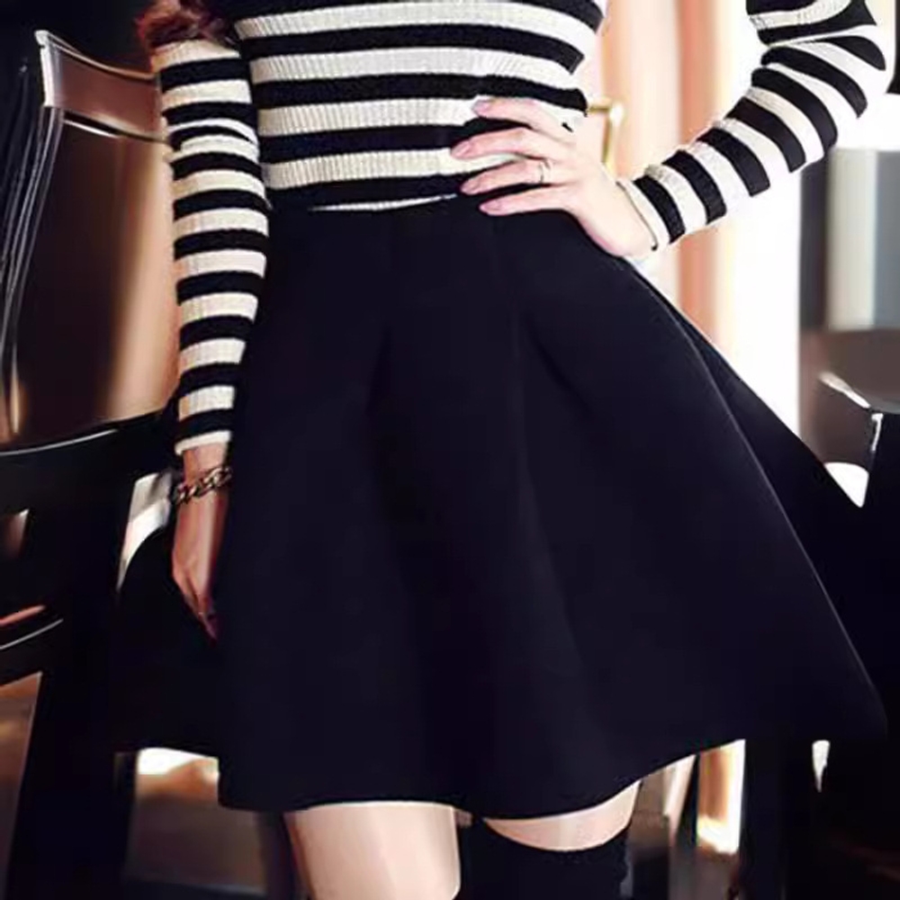 플레어 하이웨스트 벌룬스커트 항아리치마 볼륨 A라인 주름 미니스커트 탄탄한 폴리 도톰한 - 상세 이미지 2