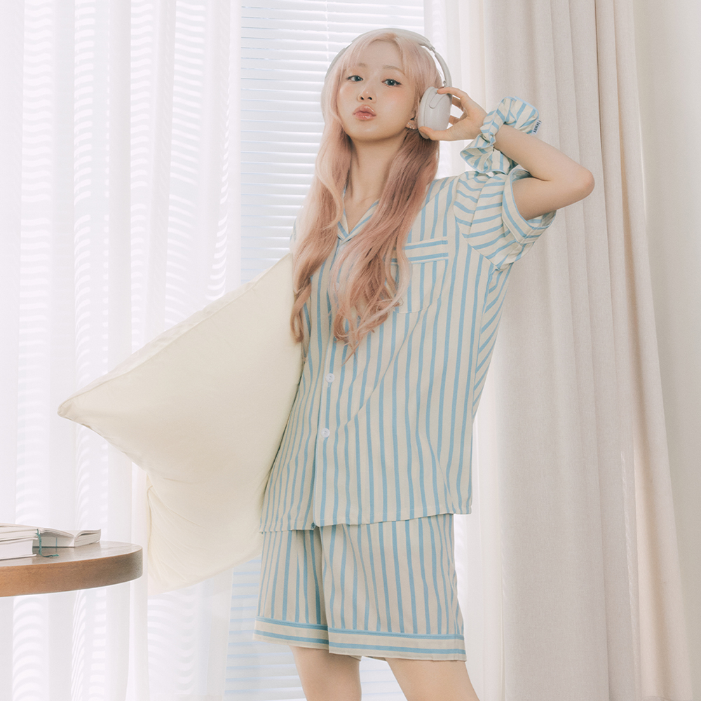 [해원 PICK] 실크핏 퓨어 반팔 카라 커플 잠옷 세트 여름 홈웨어 이미지 4