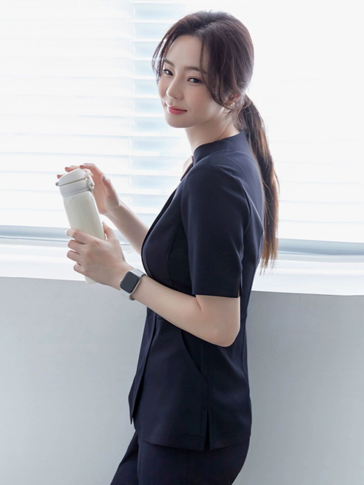 유니폼 옷 간호사 피부관리사 반팔 병원 진파랑세트 S - 상세 이미지 2