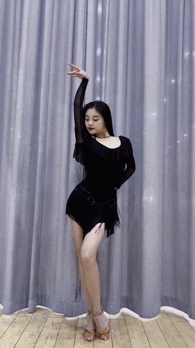 여성 라인댄스복 수술치마 의상 짧은 줌바 라틴 블랙 S - 상세 이미지 3