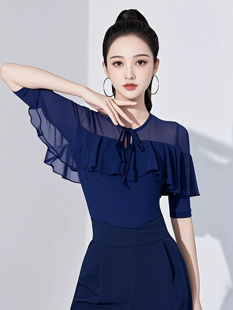 왈츠댄스복 방송 여성댄스옷 사교 라인 라틴 모던 진파랑 M - 상세 이미지 5