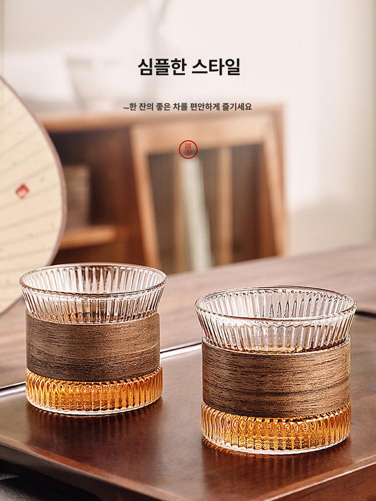 호두나무 우드링 찻잔 미니 유리 아카시아 내열 호두나무 세로 줄무늬 오동나무 베고니아 트레이 200ml 미만 - 상세 이미지 4