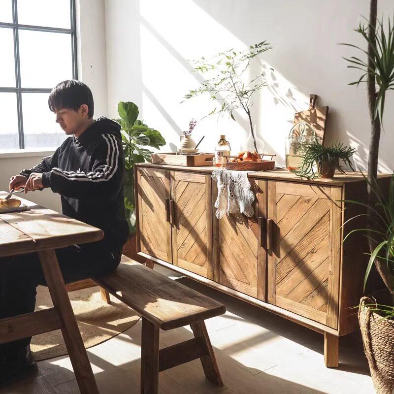 빈티지 원목 수납장 거실장 인테리어 거실 현관 소나무 다용도 보관 캐비닛 140x45x85 - 상세 이미지 4