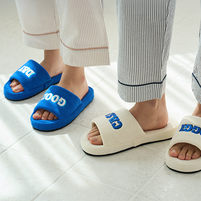 테리 레터링 오픈형 룸슈즈 집들이 실내화 거실슬리퍼 블루, L - 상품 이미지