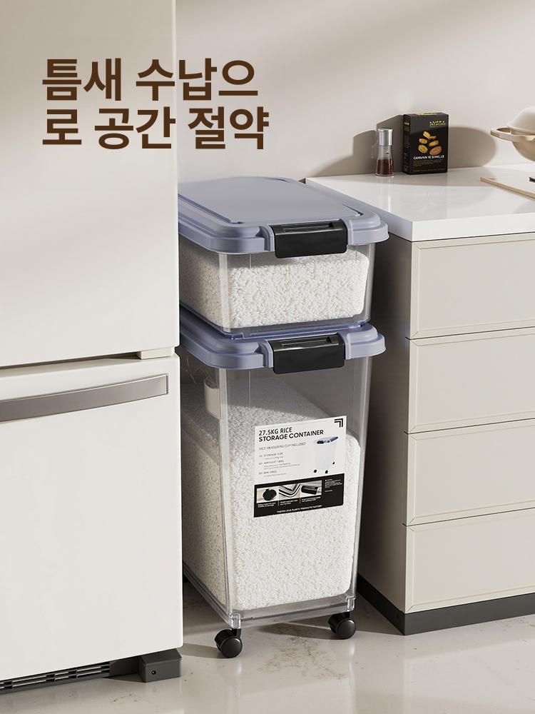 쌀통 밀가루통 원터치 밀폐 업소용 스테인리스 모델 고급 콤보 세트 25kg+키 세트 8.5kg 2개 - 상세 이미지 3