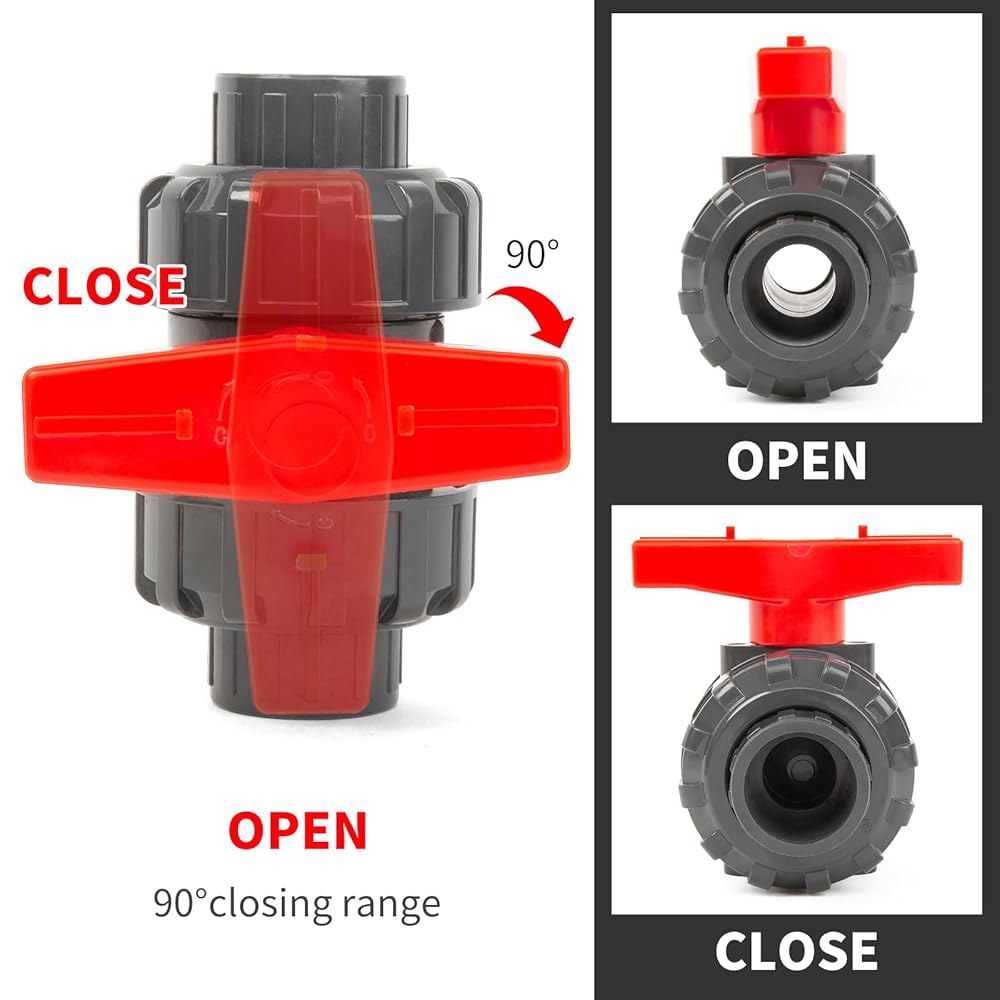 전체 포트 1(DN25) 슬립 소켓 ASTM EPDM O링이 장착된 ChillWaves PVC 트루 유니온 볼 밸브(2팩) 0.5 Inch 2 - 상세 이미지 2