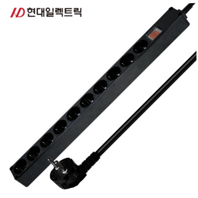 블랙멀티탭10구 과부하차단 현대 국산 멀티콘센트 1.5M 2800W - 상품 이미지