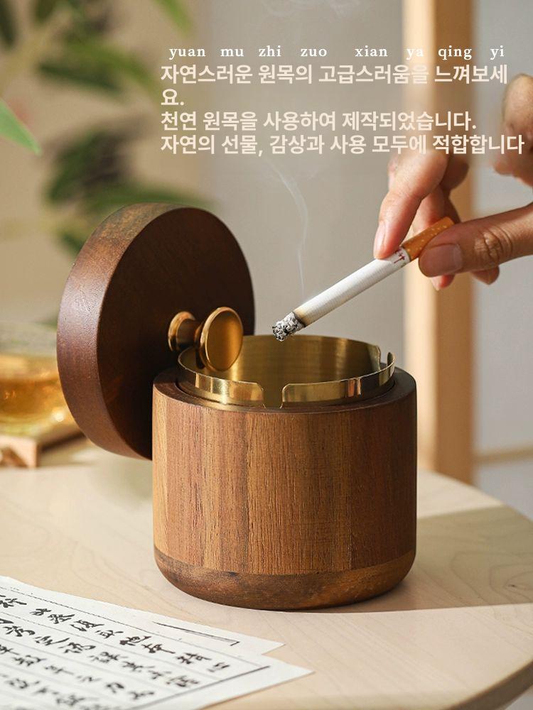 재떨이 가정용 사무실 재털이 우드 인테리어 키 큰 실버 - 상세 이미지 3
