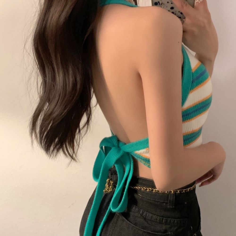 스트라이프홀터넥 홀터넥크롭나시 탑 뷔스티에 백트임티 이미지 6