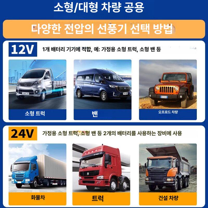 시거잭선풍기 12V 8인치 자동차 트럭 캠핑 차량용 사무실 저소음 90도 자동회전 강력 24V 10인치 강풍 5날개 전동 회전 - 상세 이미지 2