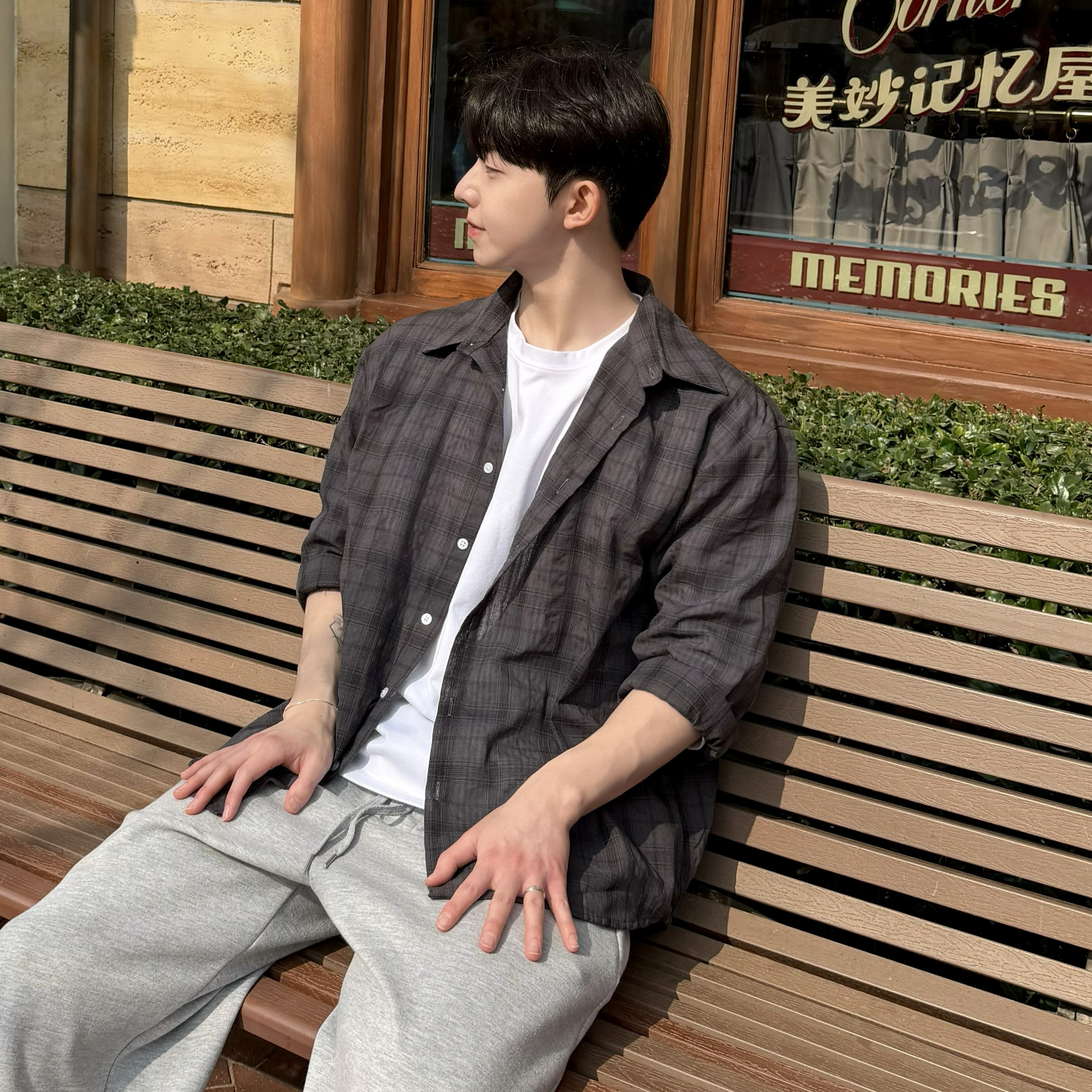 빈티지 워싱 체크 셔츠 오버핏 긴팔 레이어드 남친룩 봄옷 남녀공용 스트릿룩 - 상세 이미지 2