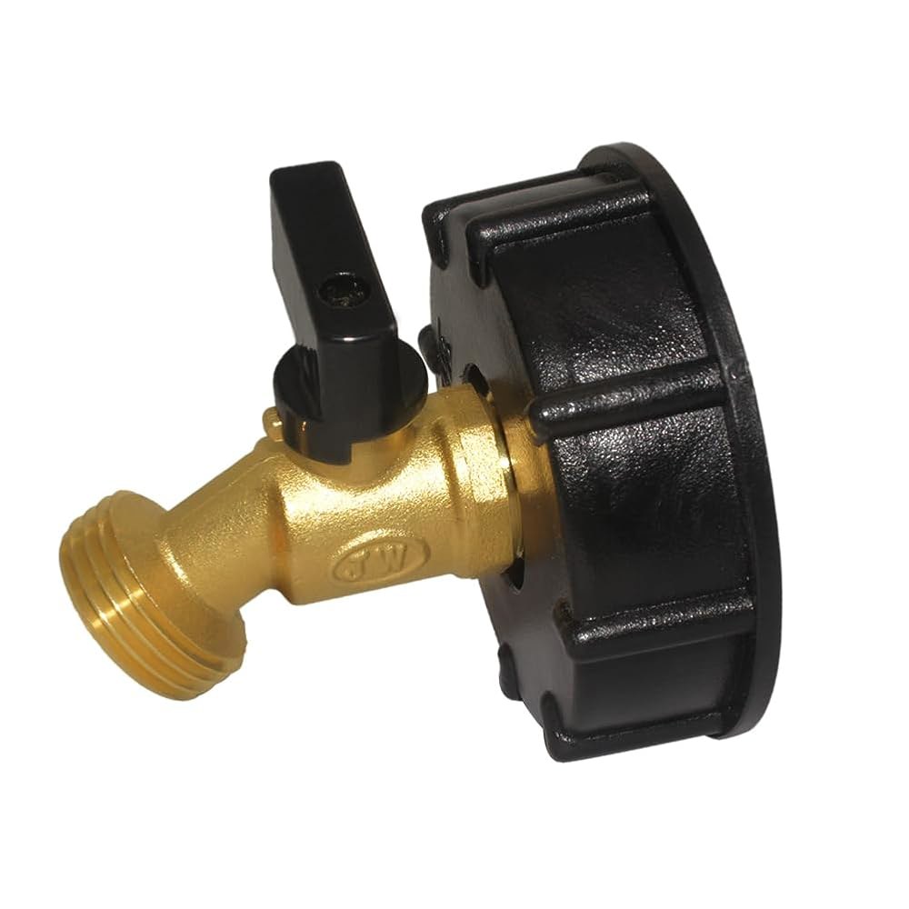 275-330 갤런 IBC 토트 물탱크 어댑터 2인치 조잡한 나사산 S60x6 + 황동 가든 호스 물볼 밸브 차단 피팅과 호환되는 조이와우스 Style 1 - 상세 이미지 3