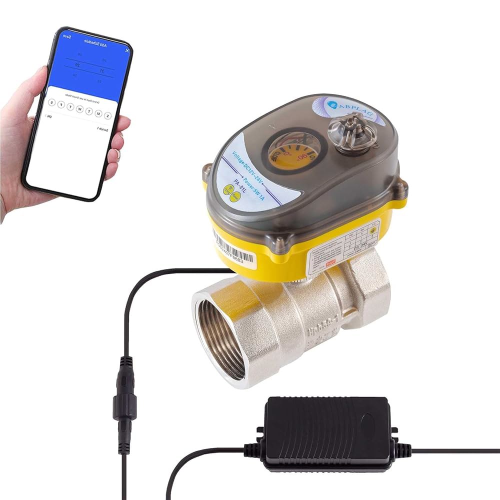스마트 전동 볼 밸브 3/4인치 투야 앱 와이파이 수도 차단 밸브, 24V 전기 액추에이터 AC110V-230V 전원 어댑터 및 자동 복귀 설정. 타이밍 DN20MM - 상품 이미지