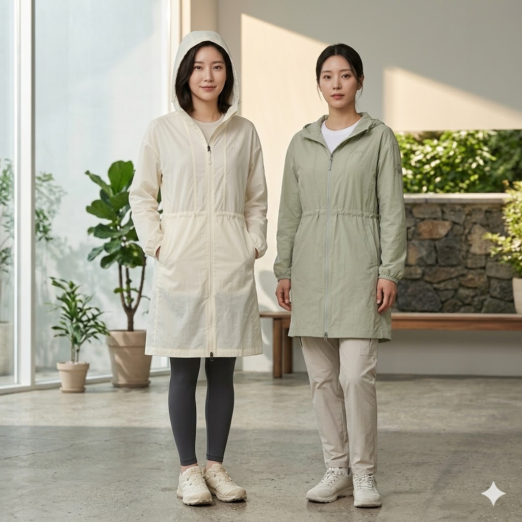 네파 여름 여자 아웃도어 롱기장 경량 허리스트링 방풍 바람막이 자켓 - 상세 이미지 4
