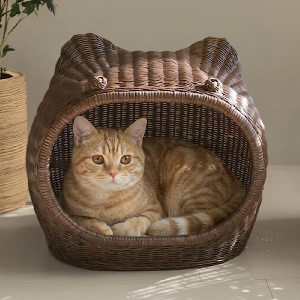 라탄 소쿠리 펫하우스 고양이 강아지 냥이 반려 묘 견 캣 숨숨집 댕댕이 바구니 - 상품 이미지