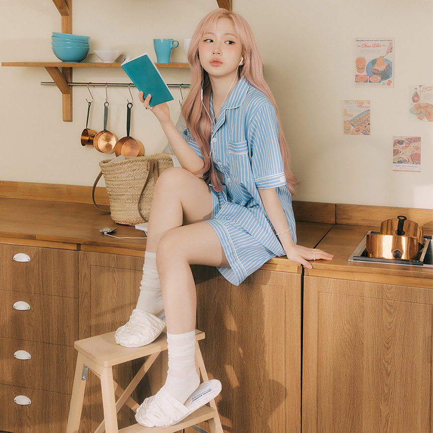 [해원 PICK] 실크핏 마리나 반팔 카라 세트 커플잠옷 여름 홈웨어 파자마