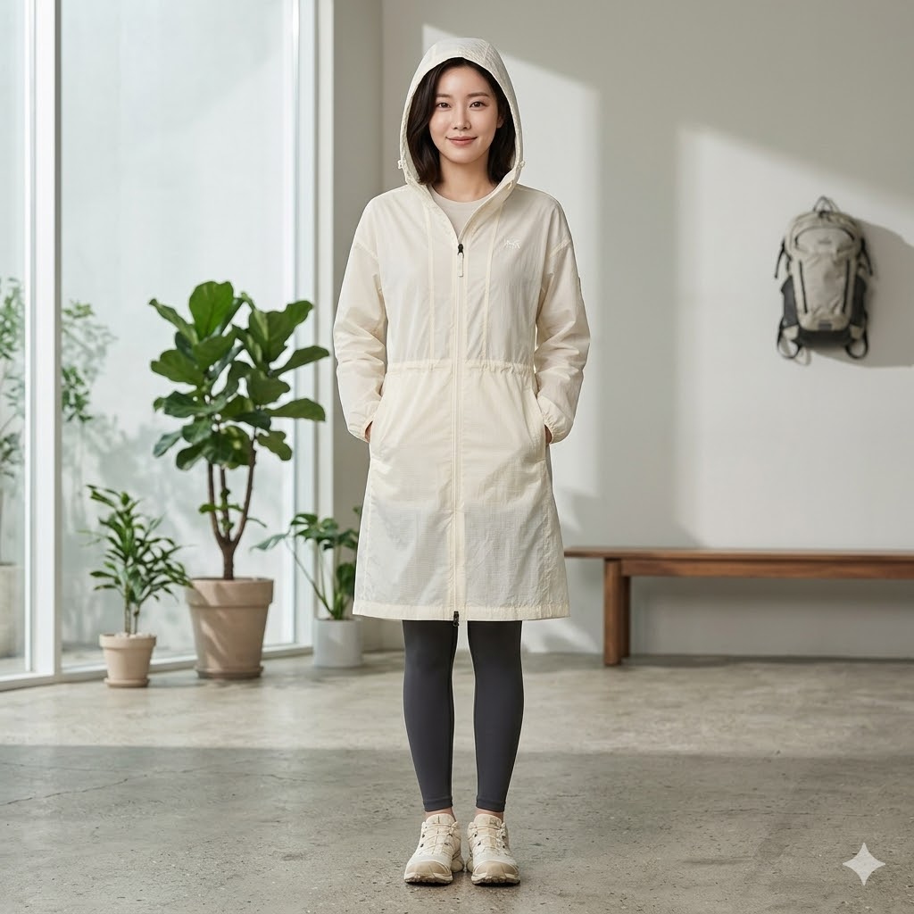 네파 여름 여성 아웃도어 롱기장 경량 허리스트링 윈드 바람막이 자켓 - 상품 이미지
