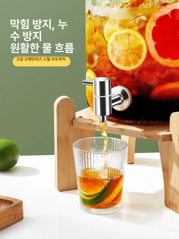 대형 워터 디스펜서 15L 카페 10L 수도꼭지 쥬스 3L 골드스테인리스스틸 대나무 받침대 - 상세 이미지 3