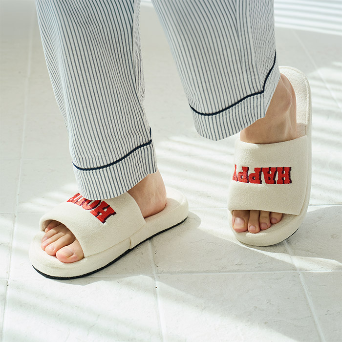 테리 레터링 오픈형 룸슈즈 집들이 실내화 거실슬리퍼 크림레드, L - 상품 이미지