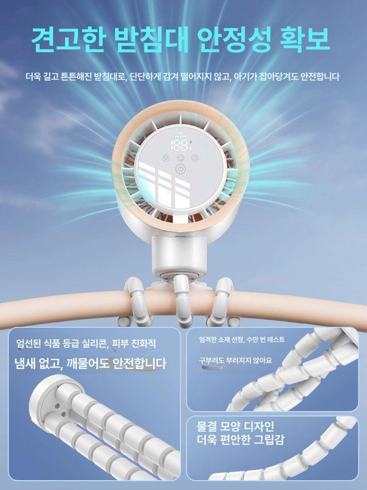 자전거 선풍기 미니 유모차 USB 충전식 여름 ABS 플라스틱 강력 저소음 날개없는 3단 블랙 수동 회전 디스플레이 40000Ah - 상세 이미지 3