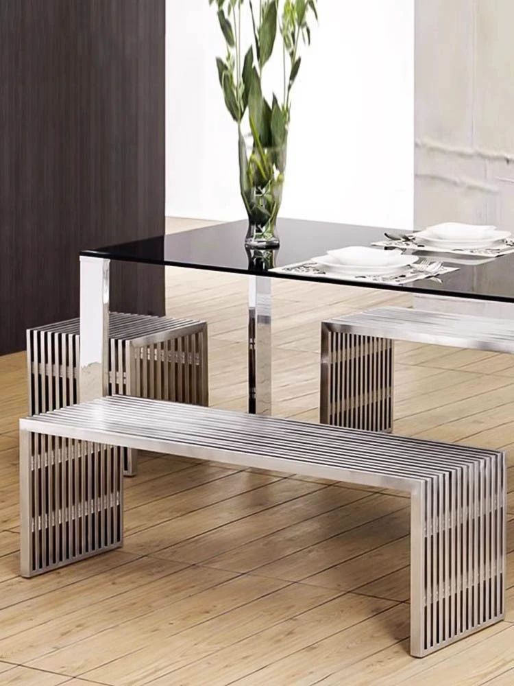 미드센츄리 메탈 벤치 의자 사각 카페 실버 스테인리스 긴 벤치 W120xD39xH42.5cm - 상세 이미지 2