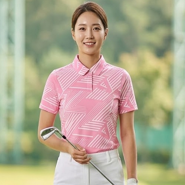 볼빅 골프 여성 여름 패턴 DTP 항균 골프룩 카라 반팔티셔츠