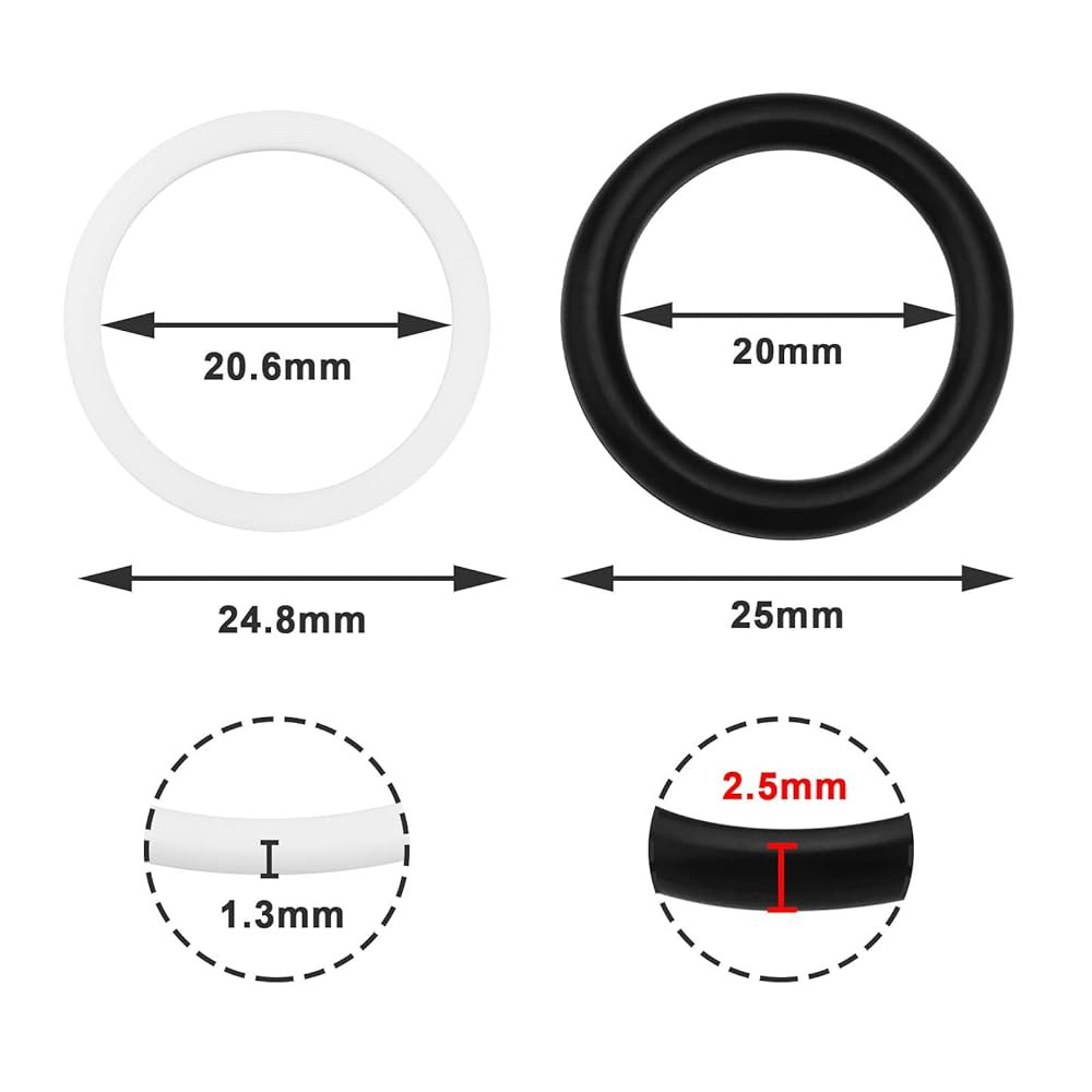 LT Easiyl 20pcs 퀵 릴리스 유압 커플링 고무 O 링 씰링 개스킷 25x20x2.5mm 및 24.8x20.6x1.3mm, BG3 플러그 트랙터, 블랙 앤 화이트와 호환 - 상세 이미지 2
