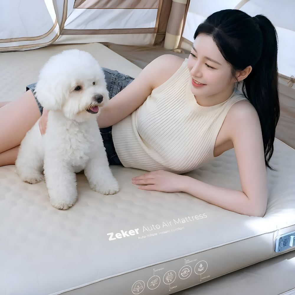 제커 에어매트 자충 매트 캠핑 에어 10cm 자충 침대 자동 충전 펌프 차박 돗자리 경량 매트리스 배드 싱글, 베이지 - 상품 이미지