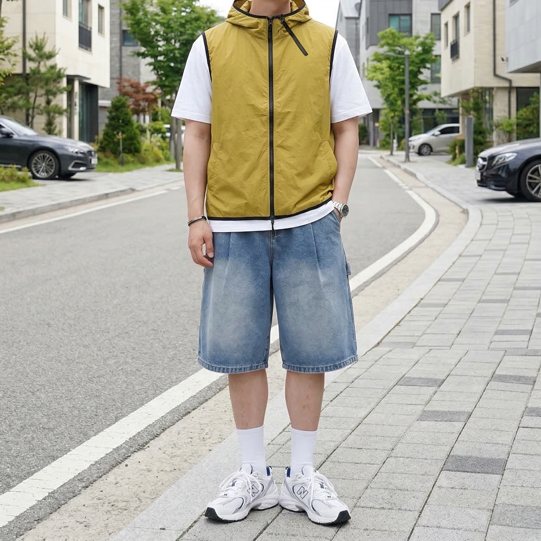 남자 후드 바람막이 조끼 사이드 지퍼 나일론 여름 베스트 이미지 7