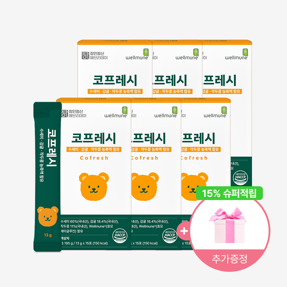 🌸15%슈퍼적립+사은품🌸 환절기 건강즙 수세미 작두콩 데일리 루틴 간편 섭취 베타글루칸 코프레시 15포, 6개 제품 이미지
