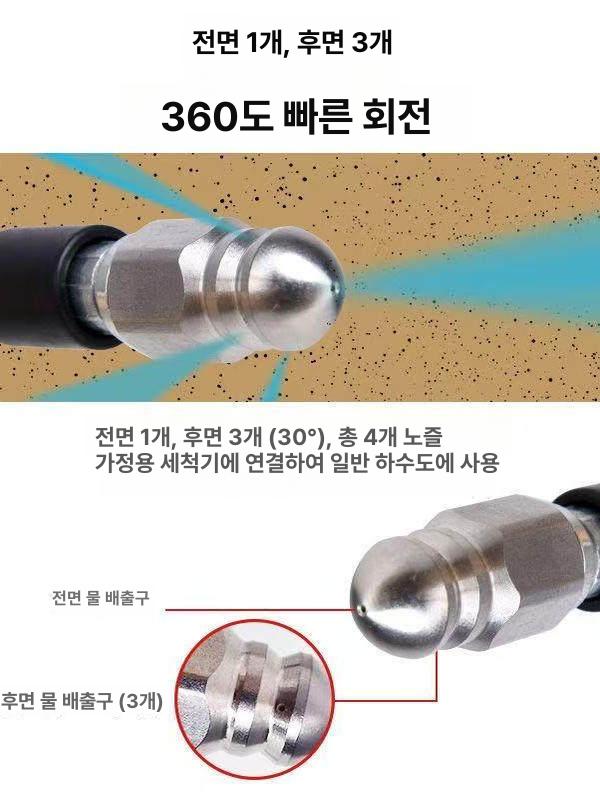 하수구 고압세척 물쥐노즐 해결 막힘 뚫기 3구 배관청소 20m [앞 1 뒤 3 물쥐 분리형] - 상세 이미지 3