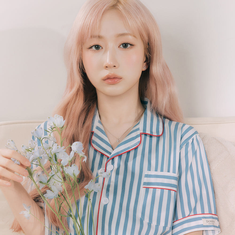 DOSSY 실크핏 토브 반팔 카라 커플 잠옷 세트 여름 홈웨어