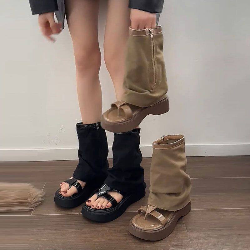 쪼리부츠 여름 숏 워머 토오픈 앵클 조리 부츠 통굽 - 상세 이미지 3