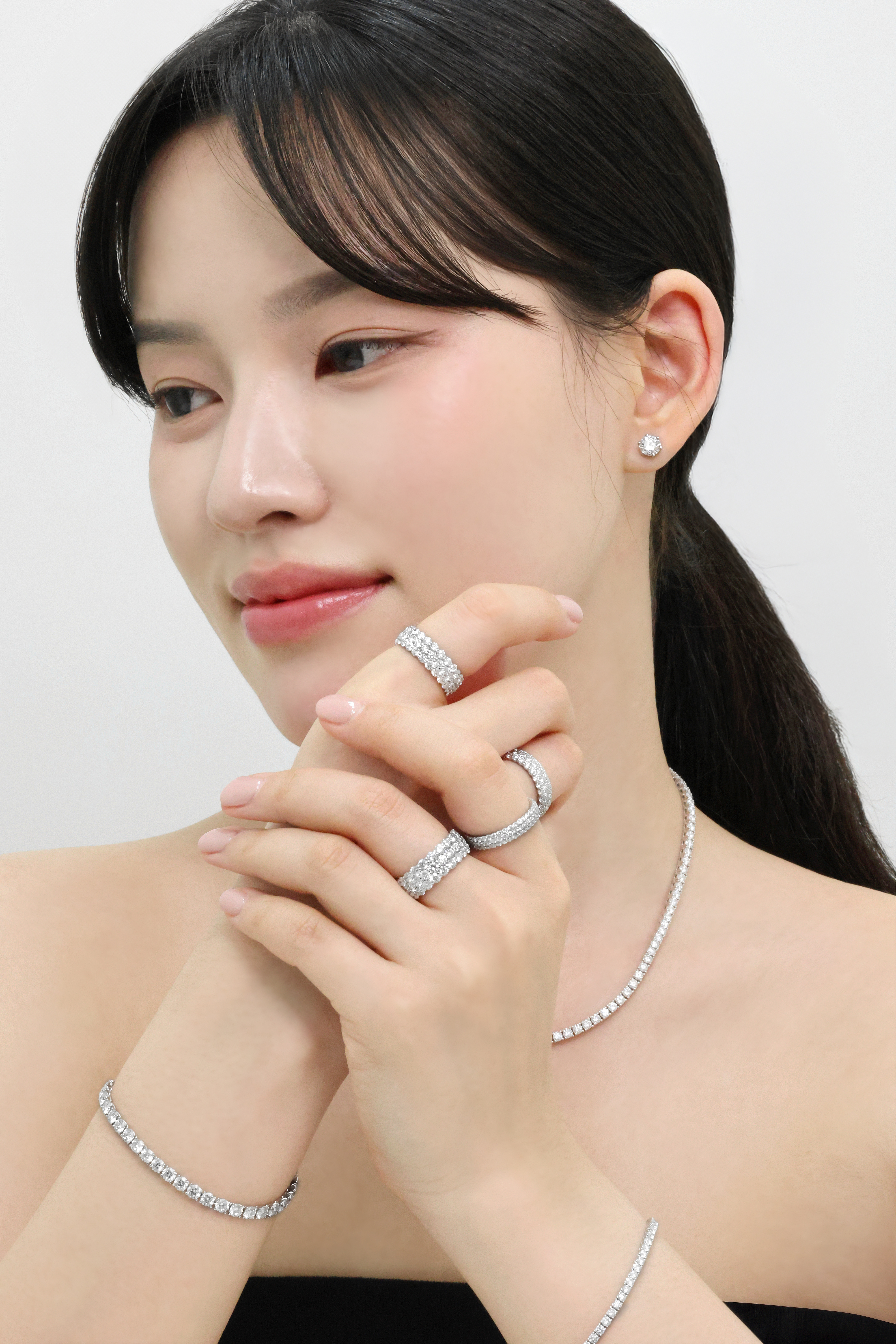 랩다이아 반지 풀 파베세팅 3줄 미니 1.5mm 랩다이아몬드 14k 18k 이미지 8