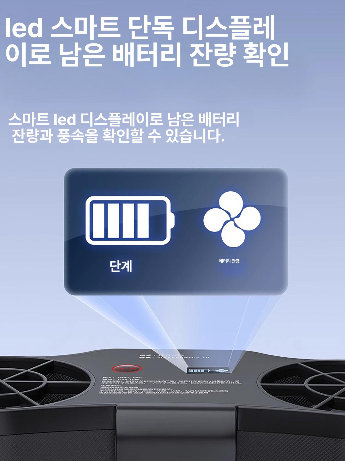 충전식 무선 선풍기 강력 휴대용 듀얼팬 업그레이드 허리 벨트 걸이 목걸이 스트랩 야외 블랙 1개 4단계 고속 10000mAh - 상세 이미지 3