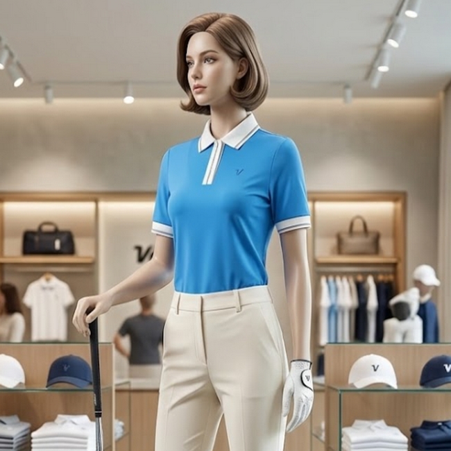 볼빅 골프 여성 필드룩 배색 패턴 항균 스판 카라 반팔티셔츠 - 상세 이미지 5