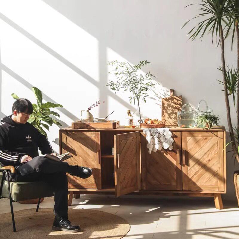 빈티지 원목 수납장 거실장 인테리어 거실 현관 소나무 다용도 보관 캐비닛 140x45x85 - 상세 이미지 5