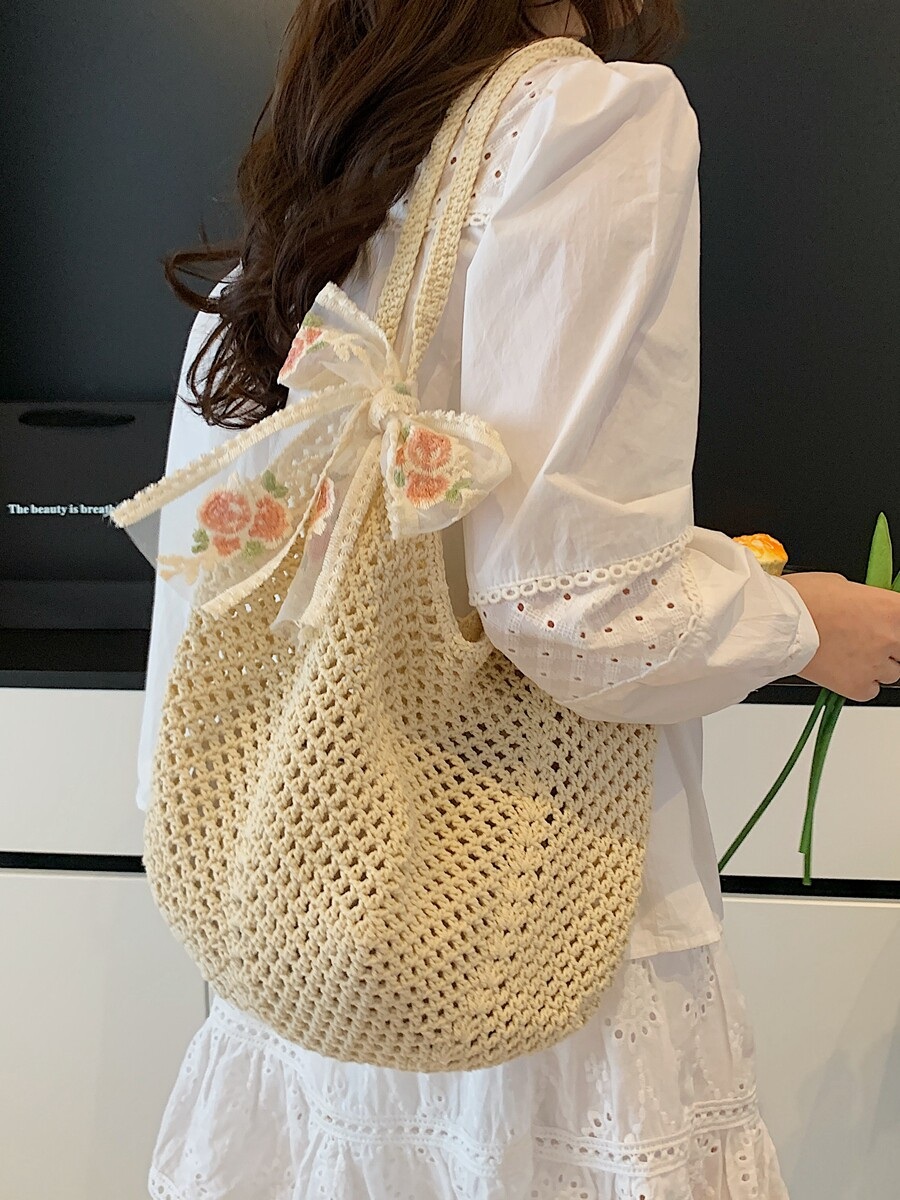 여성 여름 니트 짜임 숄더백 대용량 스트로백 복조리백 휴양지가방 - 상품 이미지