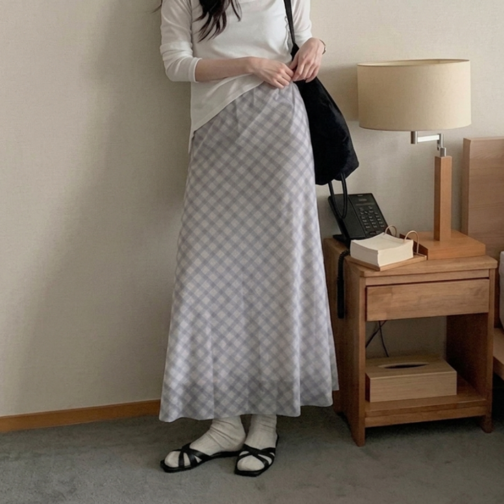 체크롱스커트 머메이드스커트 여름치마 밴딩 맥시 - 상품 이미지