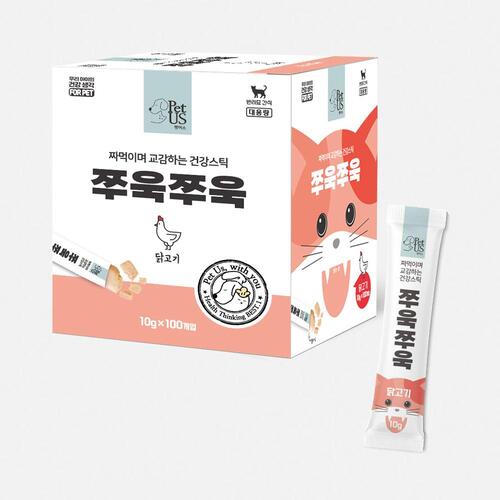 펫어스 쭈욱쭈욱 대용량 고양이파우치 고양이짜먹는간식 닭고기, 10g, 100개