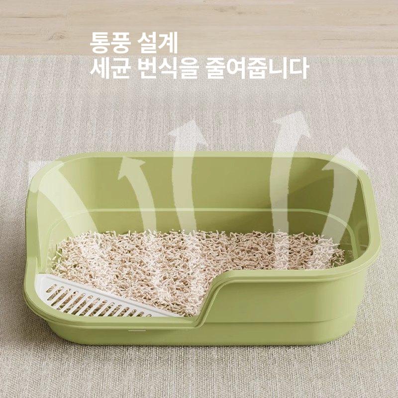 고양이 화장실 낮은 소변 오픈형 미니멀리스트 유출 입구 [ 대형 49cm] 민트그린 - 상세 이미지 5