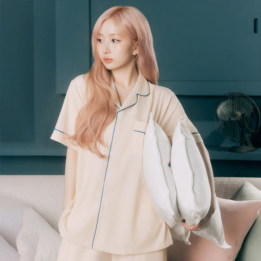 DOSSY 해원 실크핏 클린 반팔 카라 커플 잠옷 세트 여름 홈웨어
