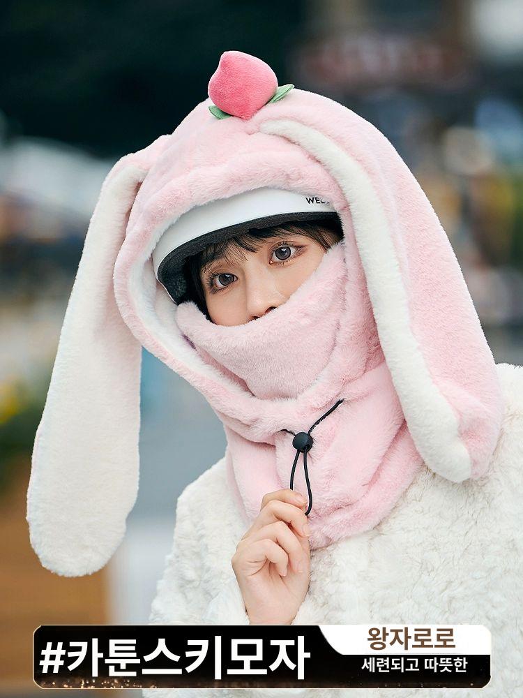 스노우보드헬멧커버 토끼 일체형 우정템 스키 모자 추위방지 워머 - 상세 이미지 2