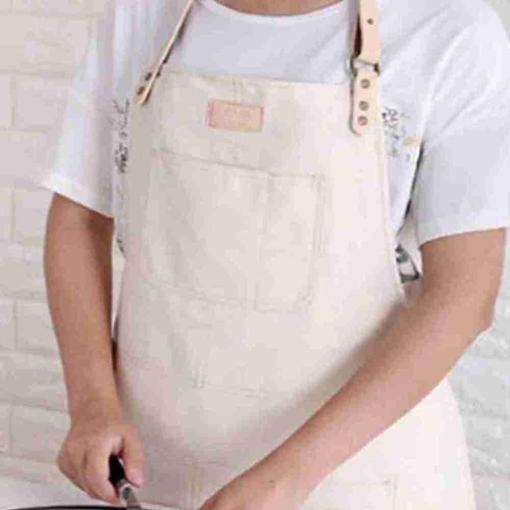 편리한 아이보리 작업용 앞치마 가정용 카페 공방 스트랩 에이프런 - 상품 이미지