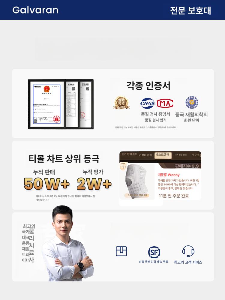 반월상 연골 무릎 보호대 남녀공용 러닝 점프줄 얇은형 Galvaran G5l 등급 잉크블랙 한 쌍 M - 상세 이미지 5